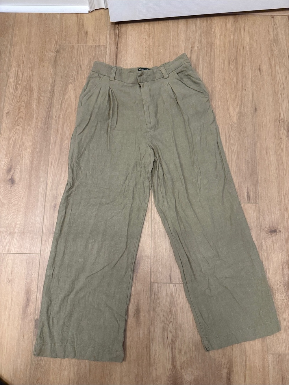 ASOS Olive Green Pleated Wide-Leg Trousers
